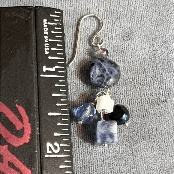 Sterling silver, Sodalite gemstone & Czech bead earrings - Picture 2 of 4